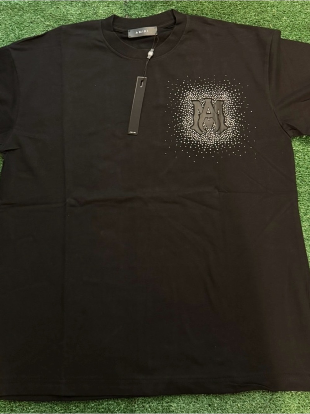 AMIRI Black Crystal-Embellished Logo Short Sleeve Tee